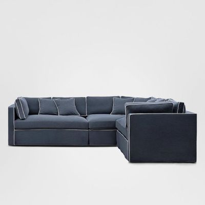 Marbella Modular Sofa Navy W/White Piping - Right Facing