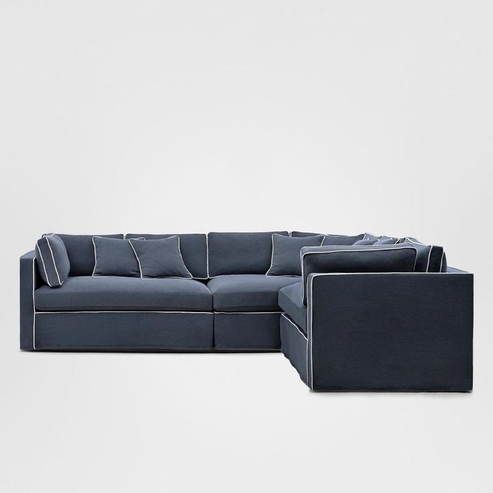 Marbella Modular Sofa Navy W/White Piping - Right Facing