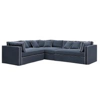 Marbella Modular Sofa Navy W/White Piping - Right Facing