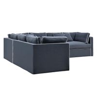 Marbella Modular Sofa Navy W/White Piping - Right Facing