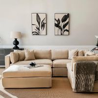 Marbella Modular Sofa Natural with White Piping - Left Facing