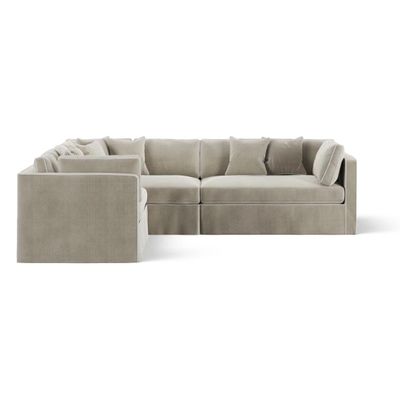 Marbella Modular Sofa Natural with White Piping - Left Facing