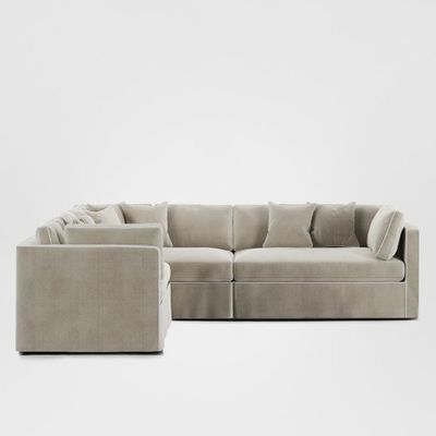 Marbella Modular Sofa Natural with White Piping - Left Facing