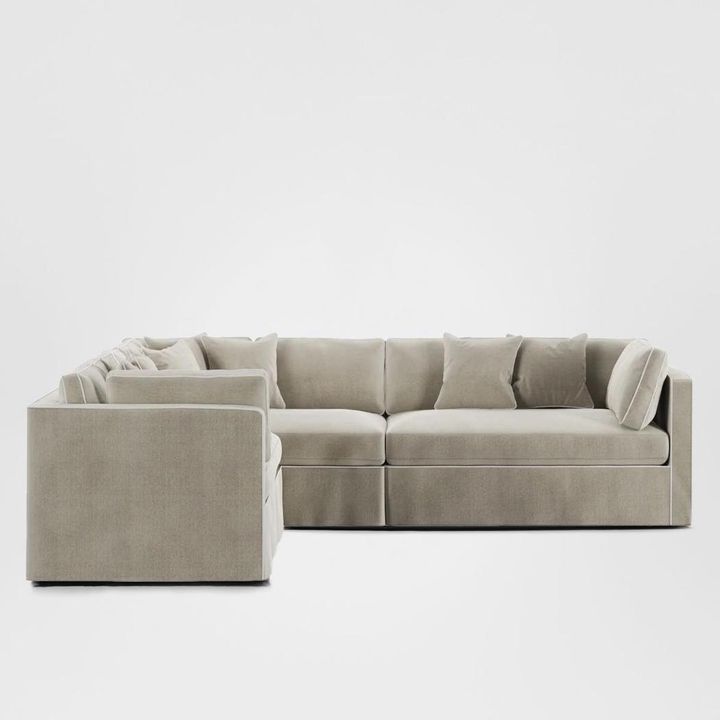 Marbella Modular Sofa Natural with White Piping - Left Facing