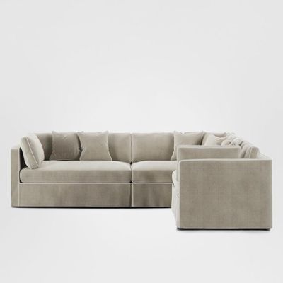 Marbella Modular Sofa Natural with White Piping - Right Facing