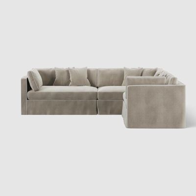 Marbella Modular Sofa Natural with White Piping - Right Facing