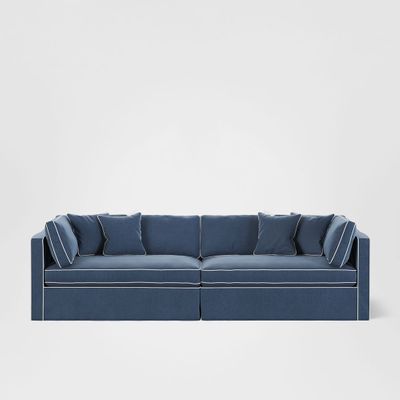 Marbella 4 Seat Sofa Navy W/White Piping