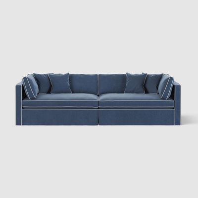 Marbella 4 Seat Sofa Navy W/White Piping