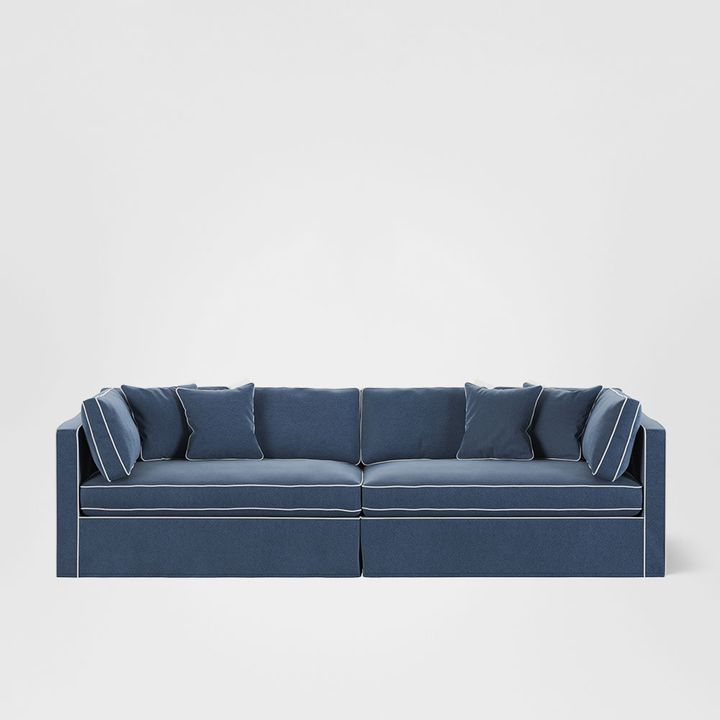Marbella 4 Seat Sofa Navy W/White Piping