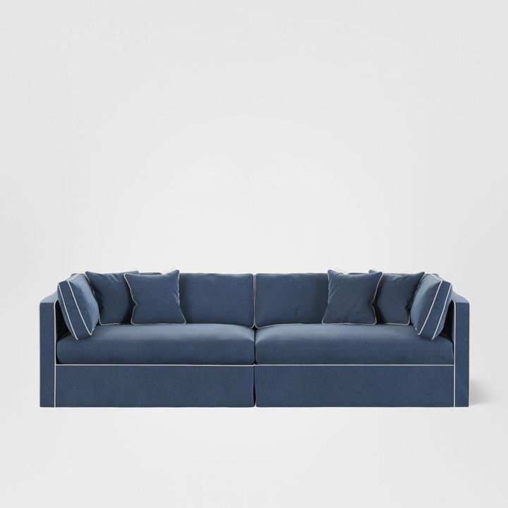 Marbella 4 Seat Sofa Navy W/White Piping