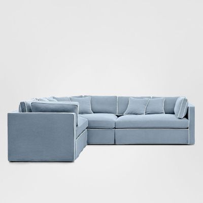Marbella Modular Sofa Beach W/White Piping - Left Facing