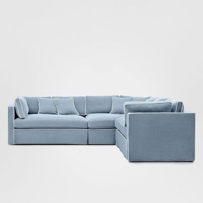 Marbella Modular Sofa Beach W/White Piping - Right Facing