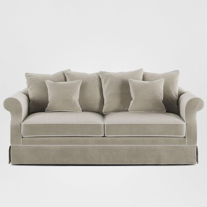 Avalon Hamptons 3 Seat Sofa Natural W/White Piping