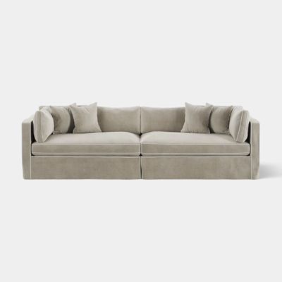 Marbella 4 Seat Sofa Natural with White Piping