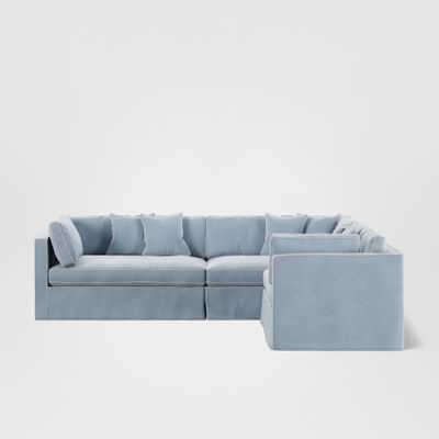 Marbella Modular 4 Seater Sofa Reversible Ottoman Chaisea Beach W/White Piping