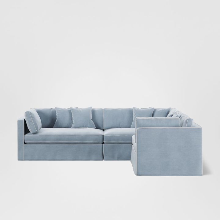 Marbella Modular 4 Seater Sofa Reversible Ottoman Chaisea Beach W/White Piping