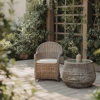 Haiti Round Basket Table Glass - Outdoor Under-Cover