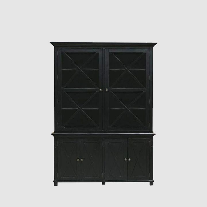 Sorrento Large Glass Door Hamptons Cabinet Black