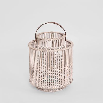Kyra Rattan Lantern Medium White Wash