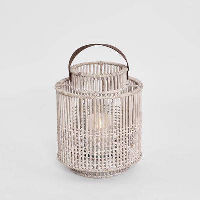 Kyra Rattan Lantern Medium White Wash