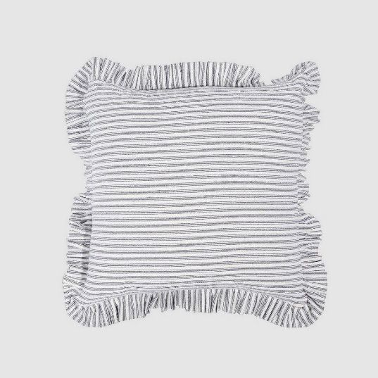 Tick Frill Cushion 50x50 Blue - Cover only