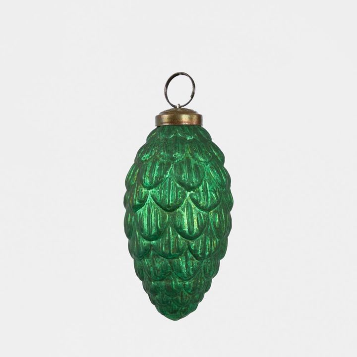 Antiqued Glass Pinecone Decoration Green Small