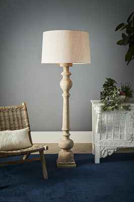 Rook Large - Natural - Turned Wood Pillar Floor Lamp