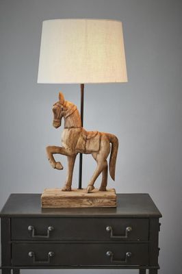 Clyde - Dark Natural - Large Wooden Horse Table Lamp