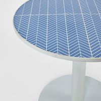 Herringbone  Round Table Outdoor Iron White with blue tiled top