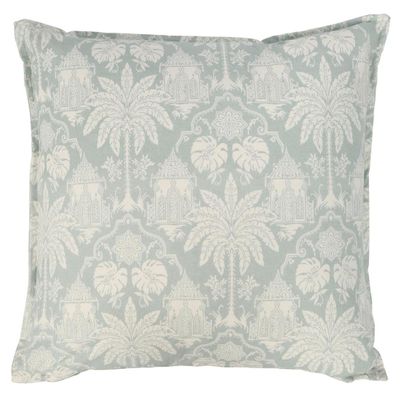 Hamptons Palm Cotton Cushion Mist Blue