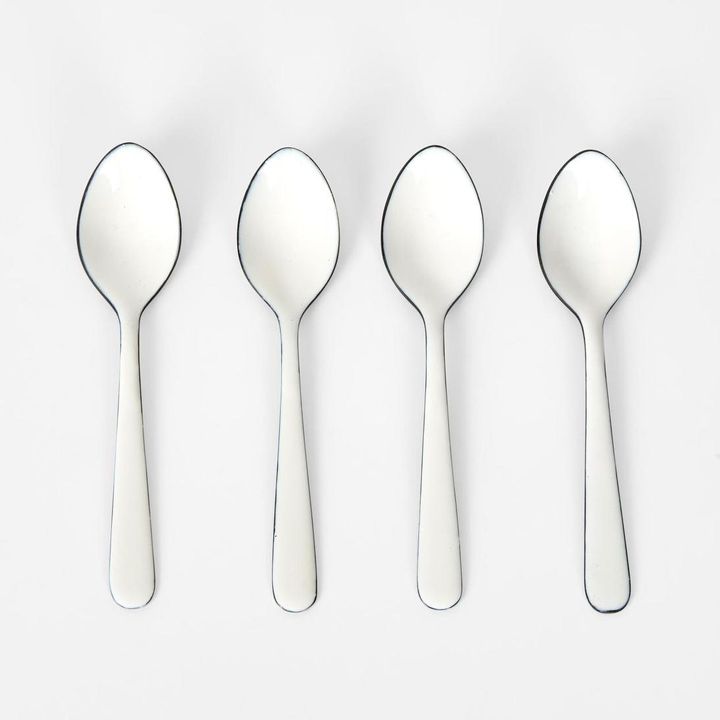 White Enamel Spoons Set of 4