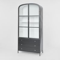 Atlas Glass Doors Cabinet with 3 drawers Black