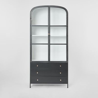 Atlas  Glass Doors Cabinet with 3 drawers Black