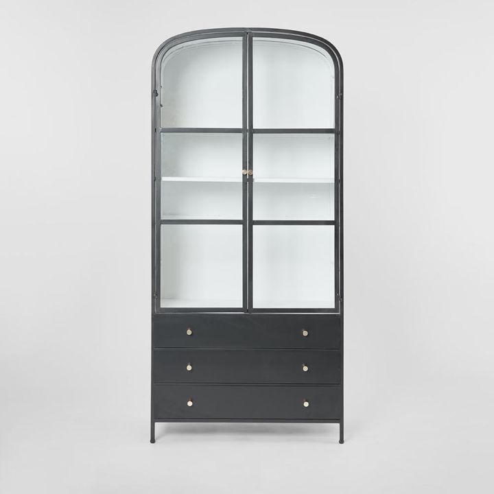 Atlas Glass Doors Cabinet with 3 drawers Black