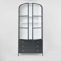 Atlas Glass Doors Cabinet with 3 drawers Black