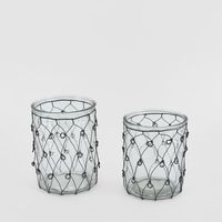WIRE COVERED CANDLE HOLDER S/2