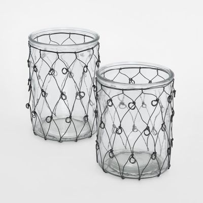 WIRE COVERED CANDLE HOLDER S/2