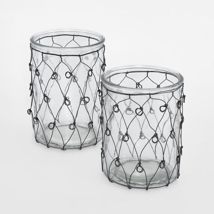 WIRE COVERED CANDLE HOLDER S/2