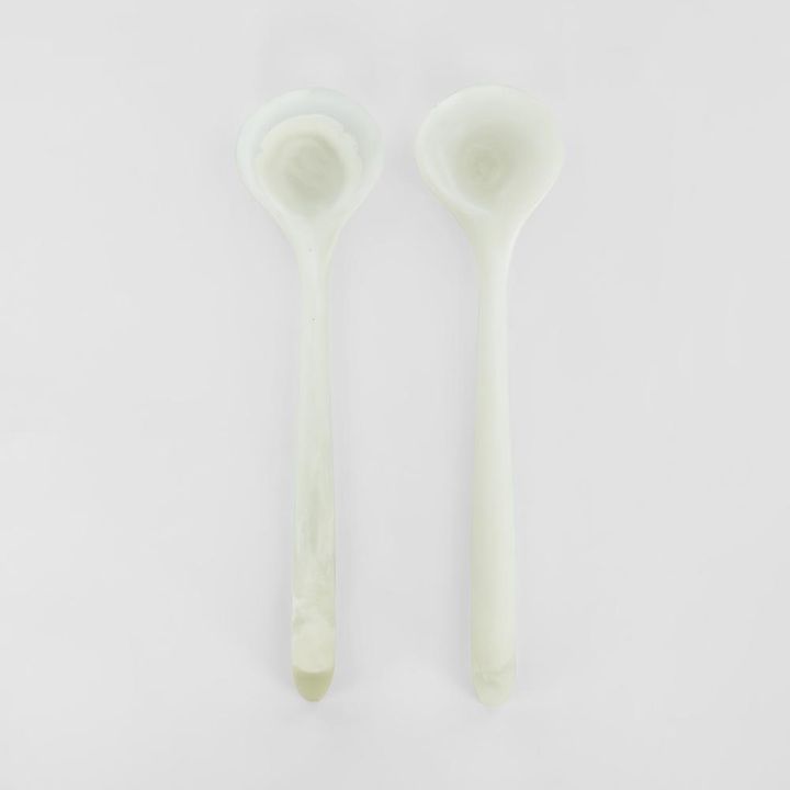 Halo Salad Server Set Swirl Resin White