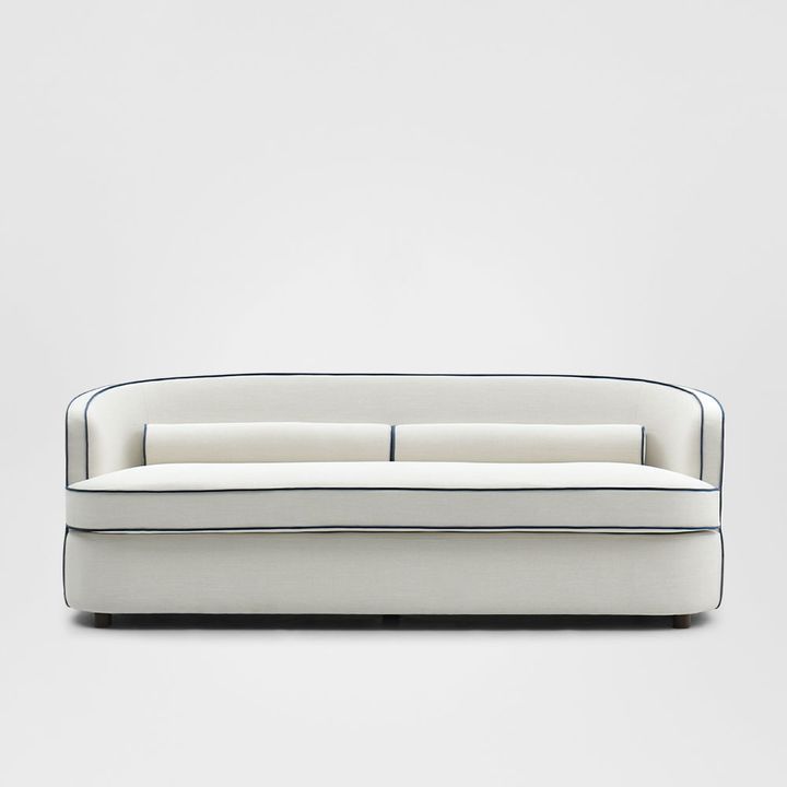 Brighton Hamptons 3 seat sofa Ivory with blue piping