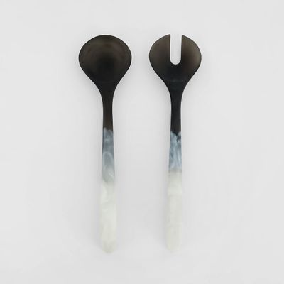 Halo Salad Server Set Swirl Resin B&W