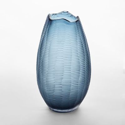 Artem Glass Vase Blue Carved L
