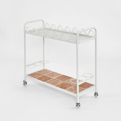 Wira Bar Cart Outdoor Iron White with tiled shelf