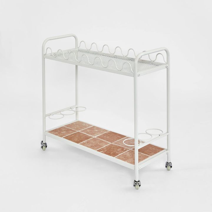 Wira Bar Cart Outdoor Iron White with tiled shelf