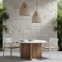 Casper Stackable Dining chair with Arms White & Natural Weave Outdoor