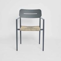 Casper Stackable Dining chair with Arms White & Natural Weave Outdoor