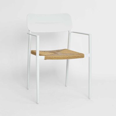Casper Dining chair with Arms White & Natural Weave Outdoor