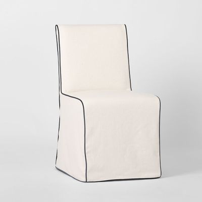 Clifton Dining Chair Slip Cover  Ivory w/ Navy Piping
