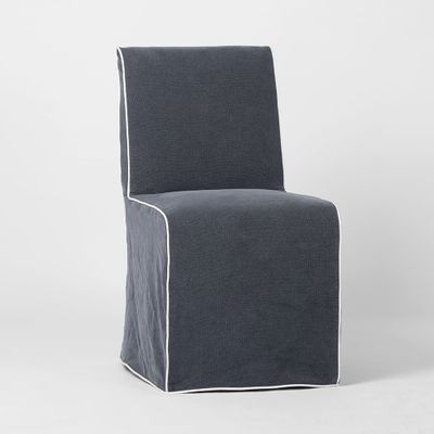 Clifton Dining Chair Slip Cover  Navy w/ White Piping