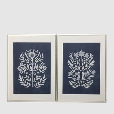 Flowers Blue Motif Framed Wall Art 60x80cm